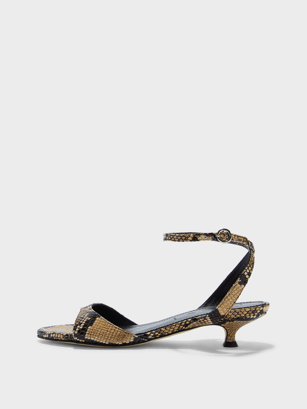 Aeyde | Zelia Leather Heeled Sandals for Women | Hazelnut Snake | Round Toe | Mid Heel | Side View