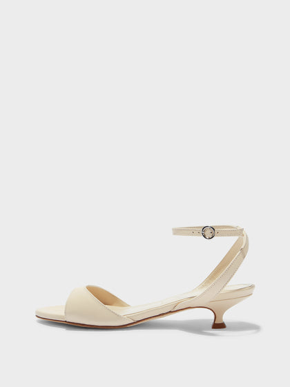 Aeyde | Zelia Leather Heeled Sandals for Women | Creamy Nappa | Round Toe | Mid Heel | Side View