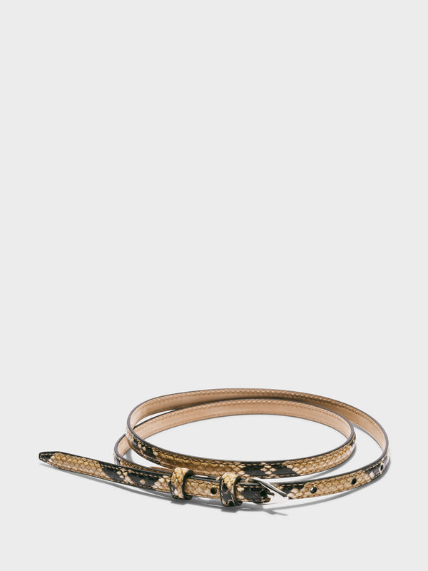 Aeyde | Alvy Leather Belt for Women | Hazelnut/Silver Snake | Luxury Materials | Handmade in Italy