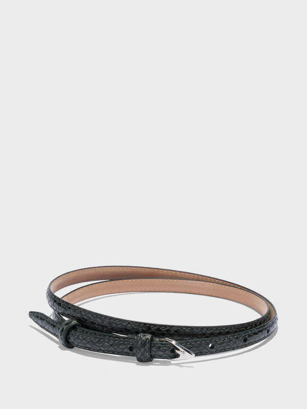 Aeyde | Alvy Leather Belt Leather Belt for Women | Moss/Silver Snake | Luxury Materials | Handmade in Italy
