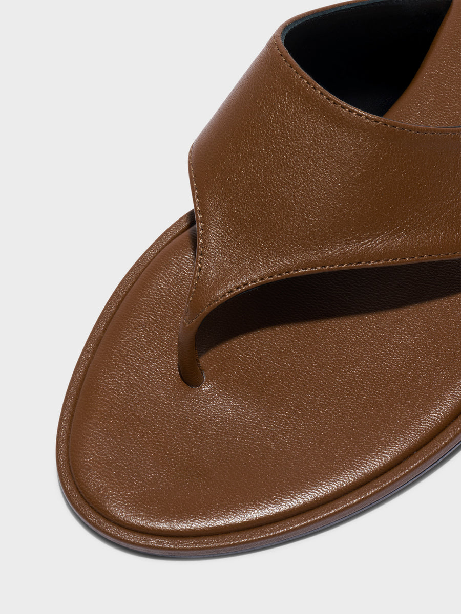 Aeyde | Amaya Leather Flat Sandals for Women | Tobacco Nappa | Round Toe | Flat Heel | Heel Details