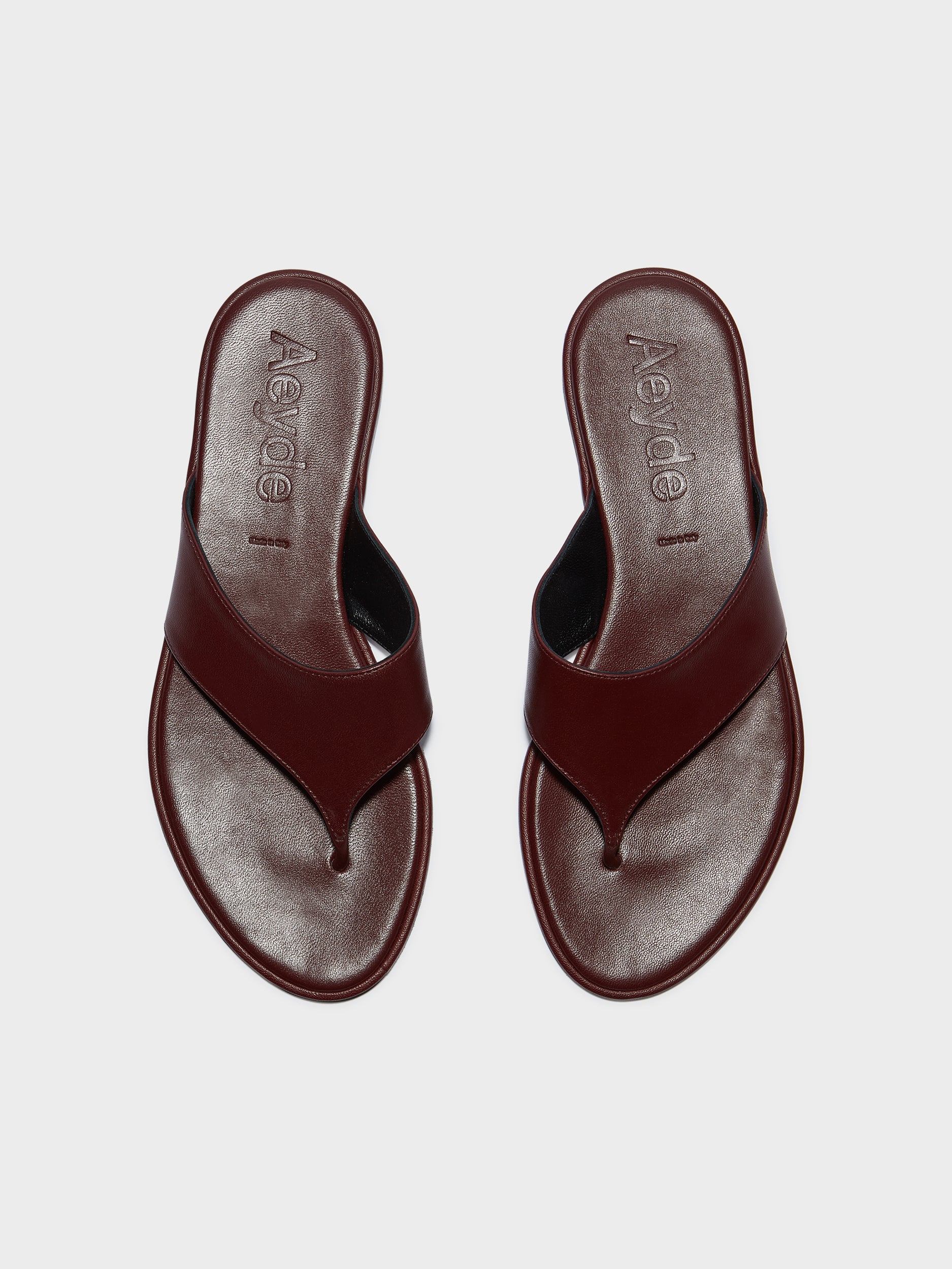 Aeyde | Amaya Leather Flat Sandals for Women | Port Nappa | Round Toe | Flat Heel | Front View