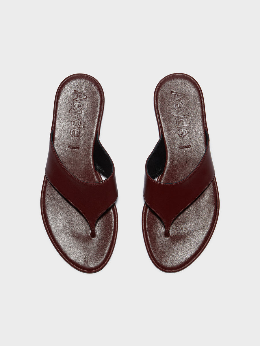 Aeyde | Amaya Leather Flat Sandals for Women | Port Nappa | Round Toe | Flat Heel | Front View
