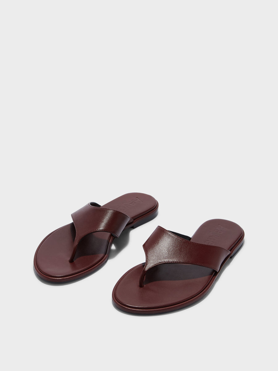 Aeyde | Amaya Leather Flat Sandals for Women | Port Nappa | Round Toe | Flat Heel | Luxury Materials | Handmade in Italy