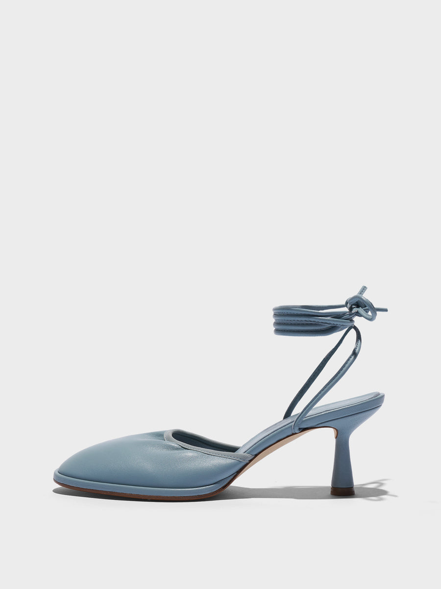 Aeyde | Farah Glove Leather Heeled Sandals for Women | Glass Nappa | Round Toe | Mid Heel | Side View