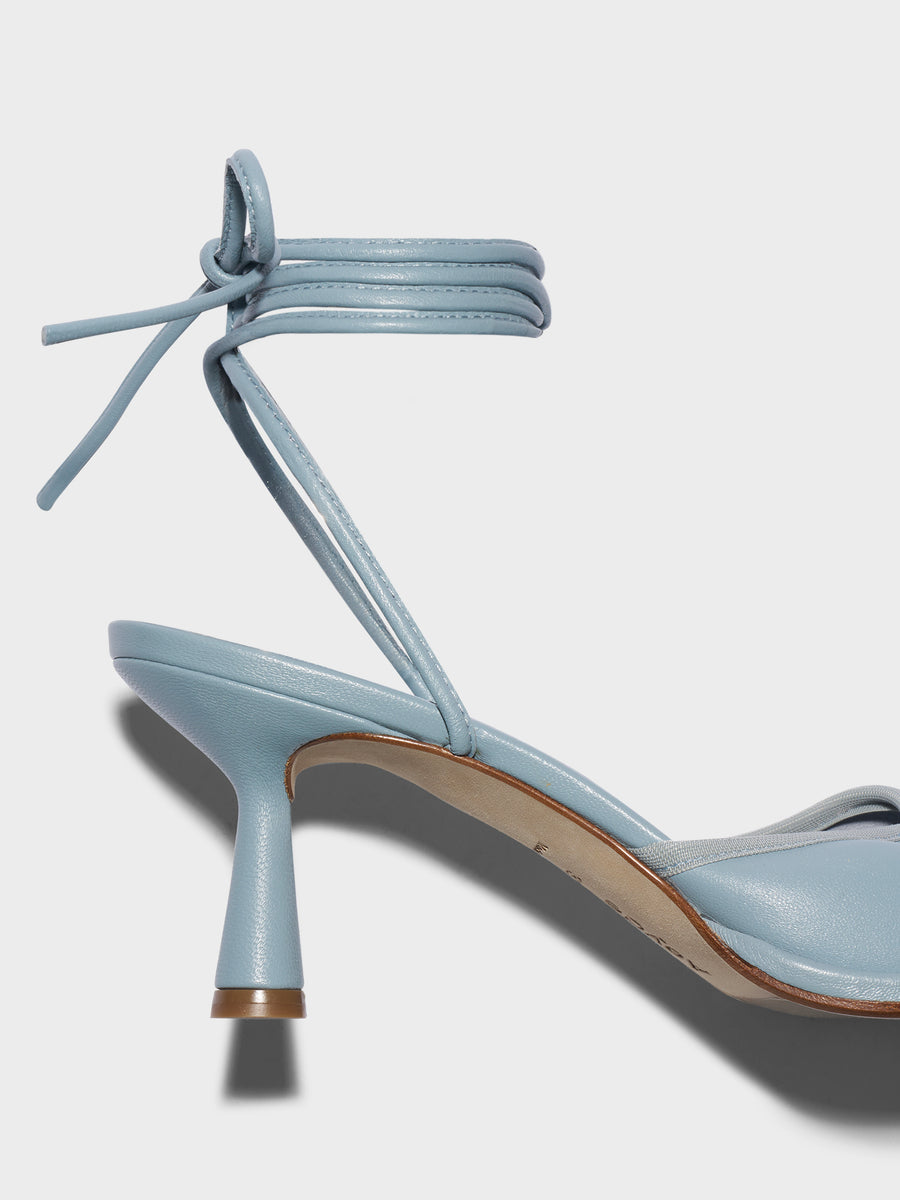 Aeyde | Farah Glove Leather Heeled Sandals for Women | Glass Nappa | Round Toe | Mid Heel | Heel Details