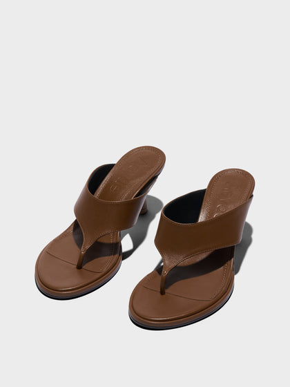 Aeyde | Olenna Leather Heeled Sandals for Women | Tobacco Nappa | Round Toe | Mid Heel | Luxury Materials | Handmade in Italy