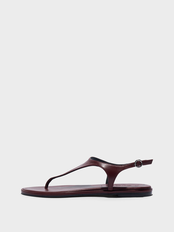 Aeyde | Raine Leather Flat Sandals for Women | Port Nappa | Round Toe | Flat Heel | Side View