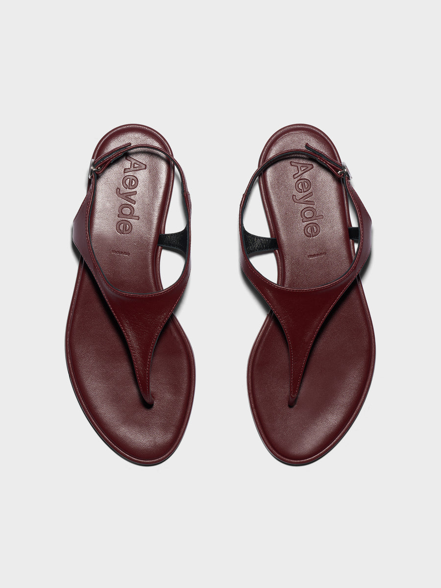 Aeyde | Raine Leather Flat Sandals for Women | Port Nappa | Round Toe | Flat Heel | Front View