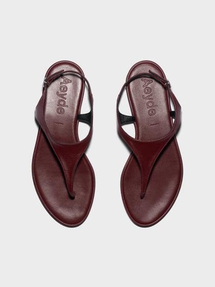 Aeyde | Raine Leather Flat Sandals for Women | Port Nappa | Round Toe | Flat Heel | Front View