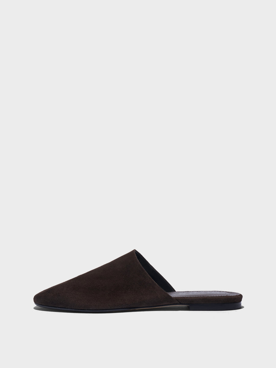 Aeyde | Rega Leather House Slippers for Women | Moka Suede | Round Toe | Flat Heel | Side View