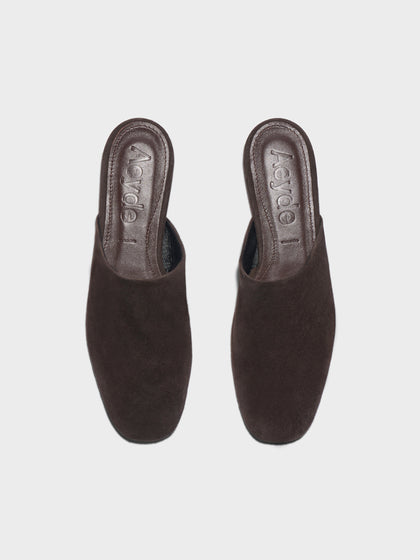 Aeyde | Rega Leather House Slippers for Women | Moka Suede | Round Toe | Flat Heel | Front View