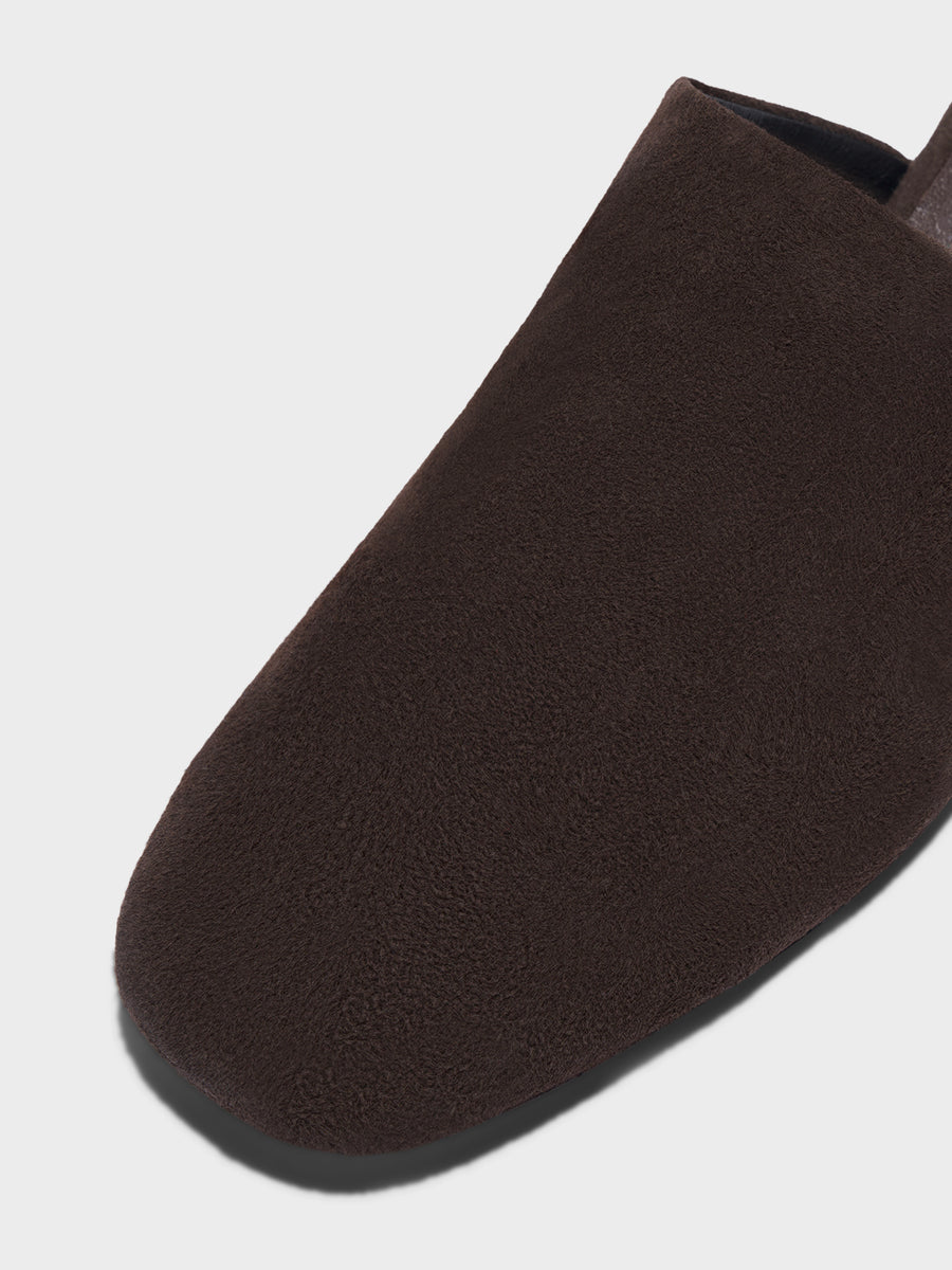 Aeyde | Rega Leather House Slippers for Women | Moka Suede | Round Toe | Flat Heel | Heel Details