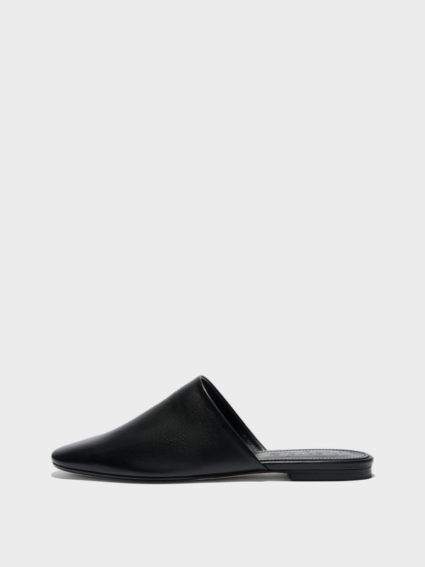 Aeyde | Rega Leather House Slippers for Women | Black Nappa | Round Toe | Flat Heel | Side View