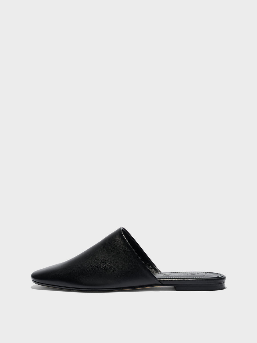 Aeyde | Rega Leather House Slippers for Women | Black Nappa | Round Toe | Flat Heel | Side View