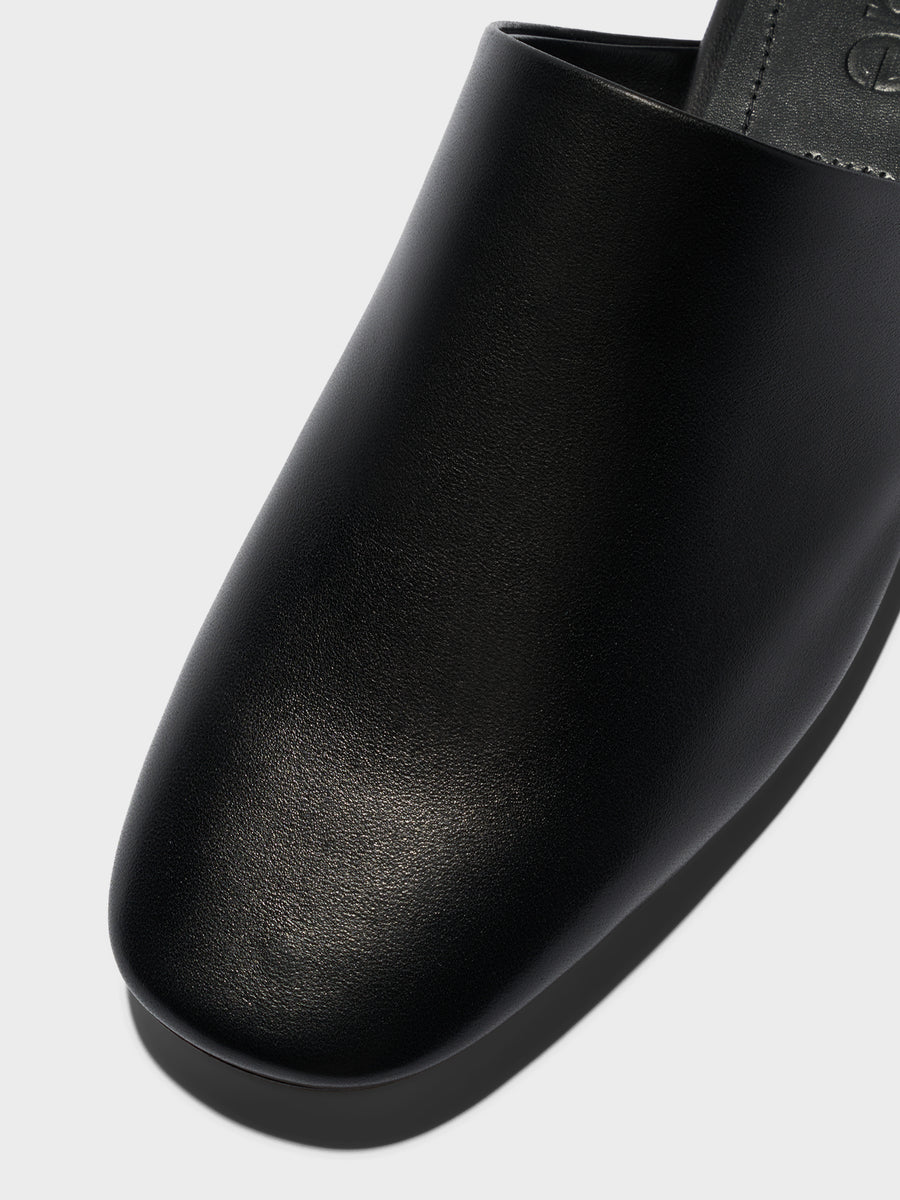 Aeyde | Rega Leather House Slippers for Women | Black Nappa | Round Toe | Flat Heel | Heel Details