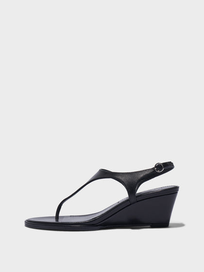 Aeyde | Roose Leather Heeled Sandals for Women | Black Nappa | Round Toe | Mid Heel | Side View