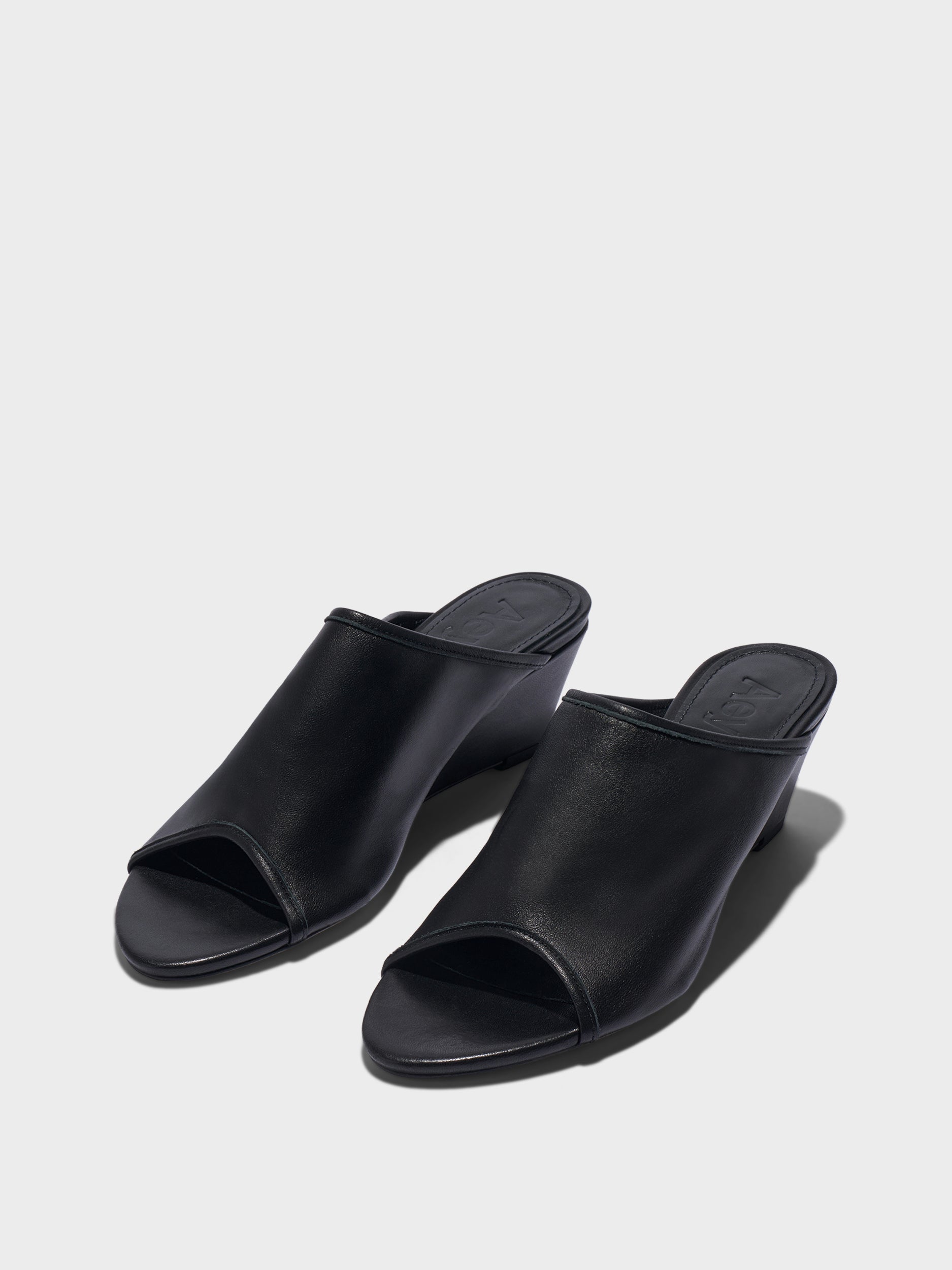 Aeyde | Suzanne Leather Heeled Sandals for Women | Black Nappa | Round Toe | Mid Heel | Luxury Materials | Handmade in Italy