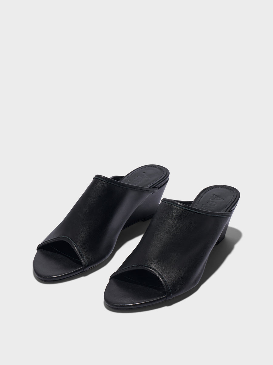 Aeyde | Suzanne Leather Heeled Sandals for Women | Black Nappa | Round Toe | Mid Heel | Luxury Materials | Handmade in Italy