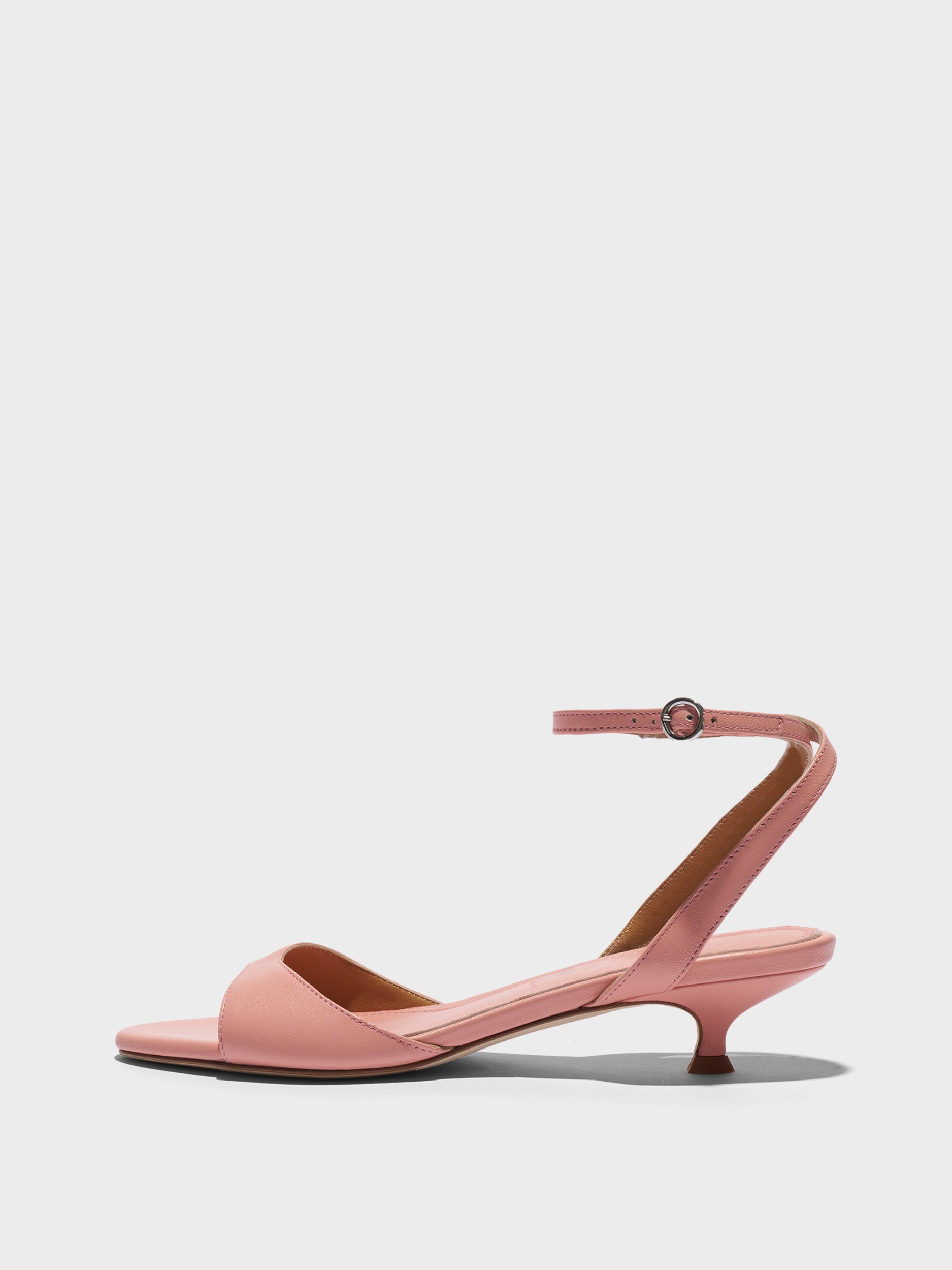 Aeyde | Zelia Leather Heeled Sandals for Women | Dusty Pink Nappa | Round Toe | Mid Heel | Side View