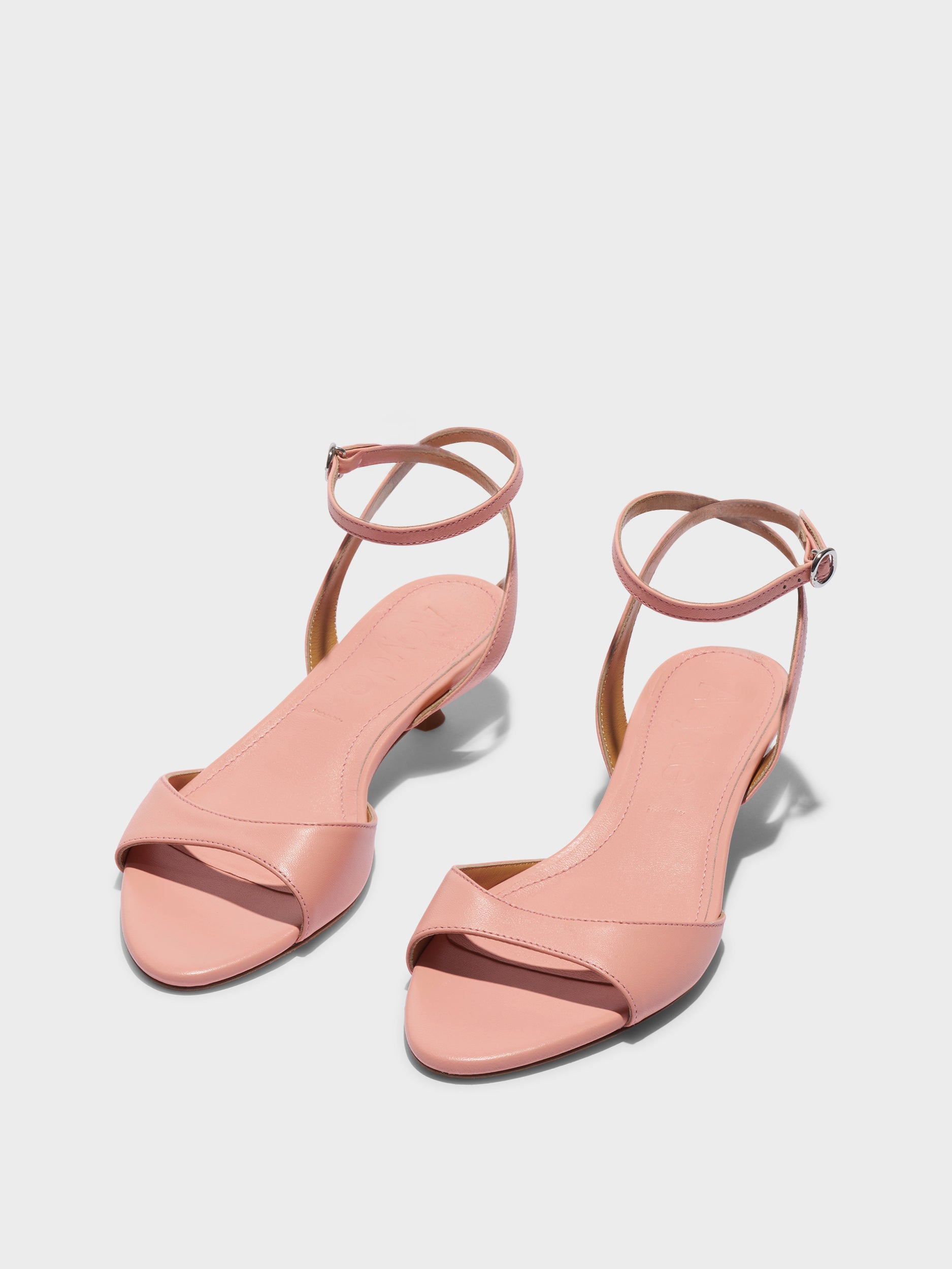 Aeyde | Zelia Leather Heeled Sandals for Women | Dusty Pink Nappa | Round Toe | Mid Heel | Luxury Materials | Handmade in Italy