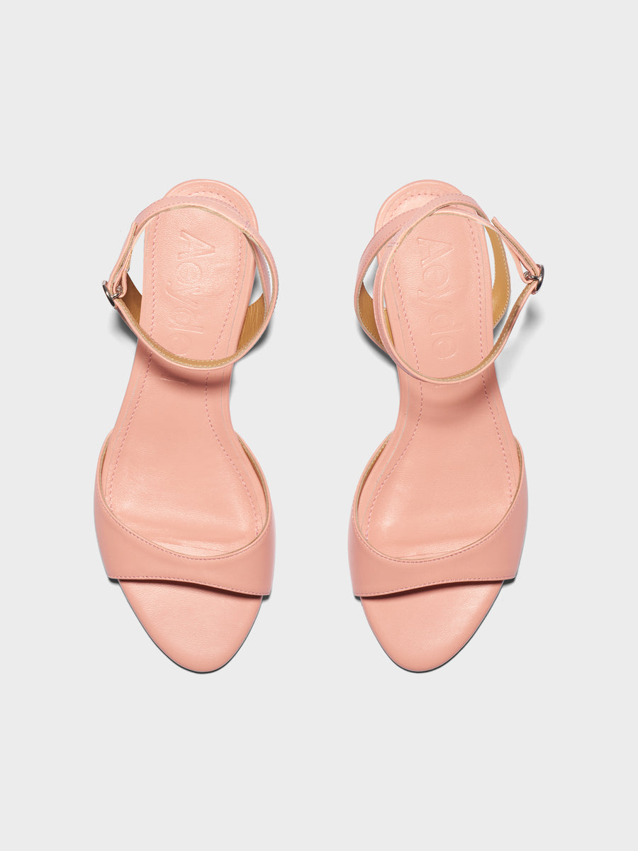 Aeyde | Zelia Leather Heeled Sandals for Women | Dusty Pink Nappa | Round Toe | Mid Heel | Front View