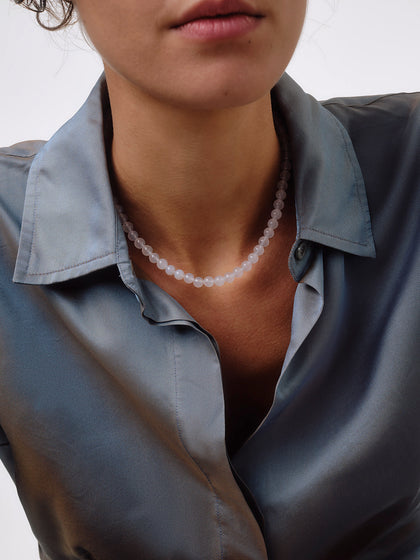 Aeyde | Saylor White Jade and 18kt Gold-Plated Necklace for Women | Luxury Materials | Handmade in Italy | On Model